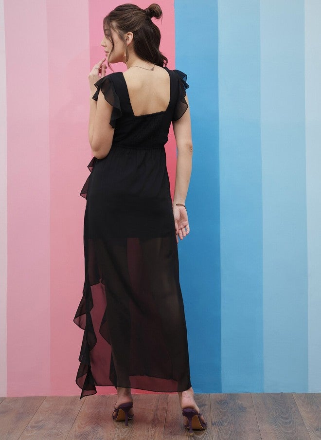 Athena فستان ماكسي أسود بأكمام متطايرة - Image 4