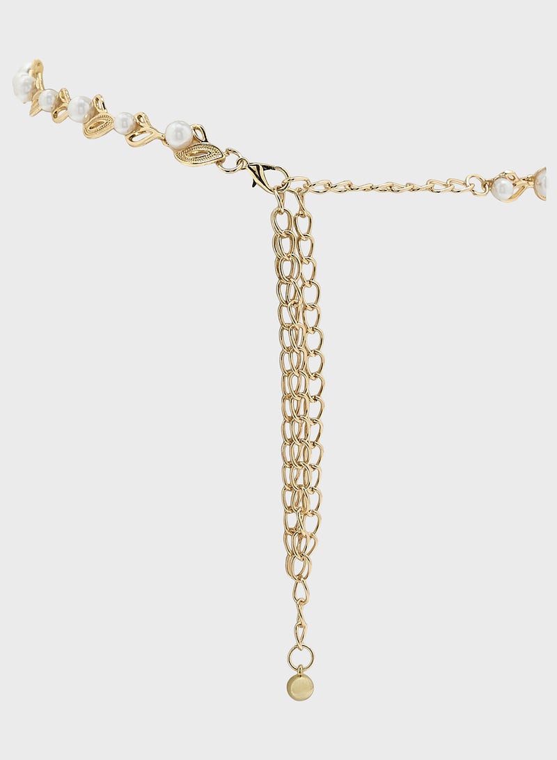 Ella Limited Edition Leaf Pattern Pearl Chain Belt - Image 2
