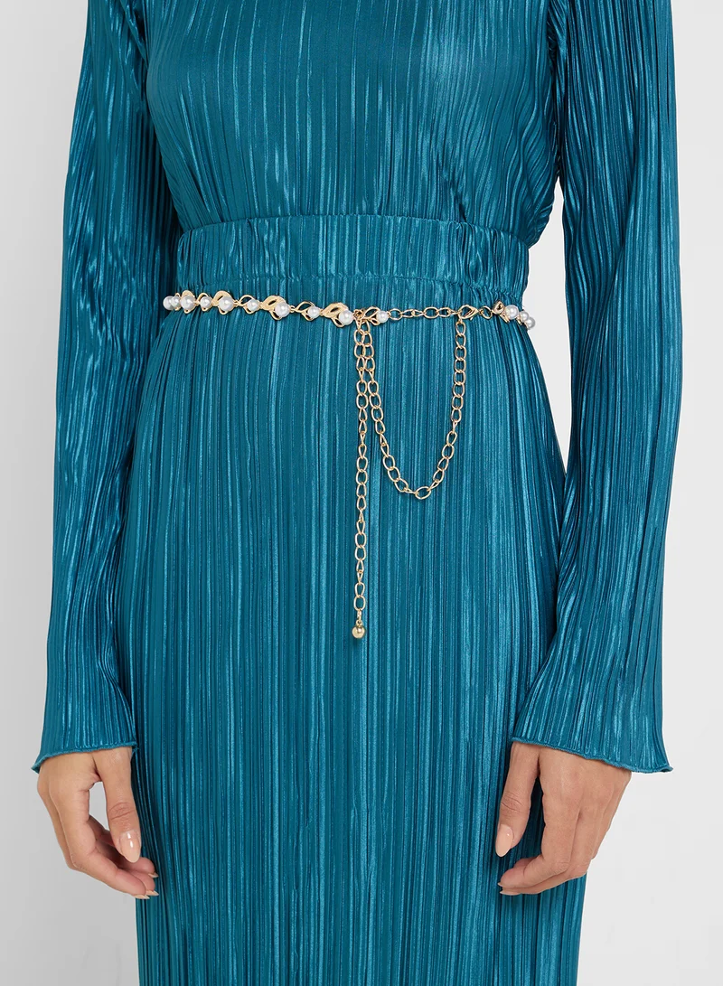 Ella Limited Edition Leaf Pattern Pearl Chain Belt