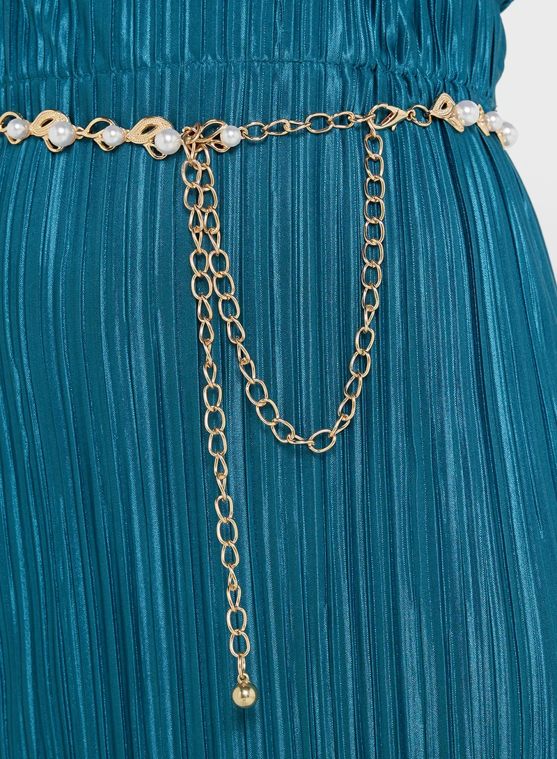 Ella Limited Edition Leaf Pattern Pearl Chain Belt