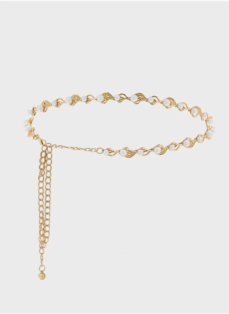 Ella Limited Edition Leaf Pattern Pearl Chain Belt