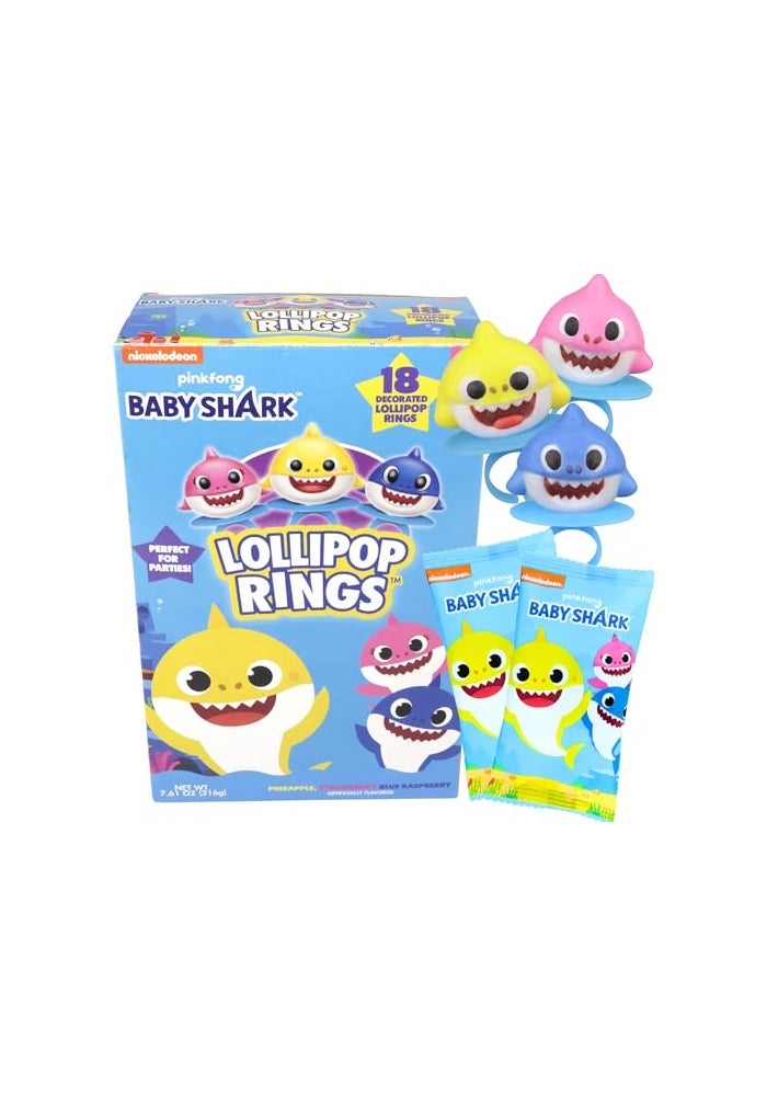 Imaginings 3 Baby Shark Lollipop Rings Individually Wrapped Birthday Party Favors Character Shaped Assorted Fruit Flavored Lollipops Candy Goody Bag Fillers 18 Rings - Image 1