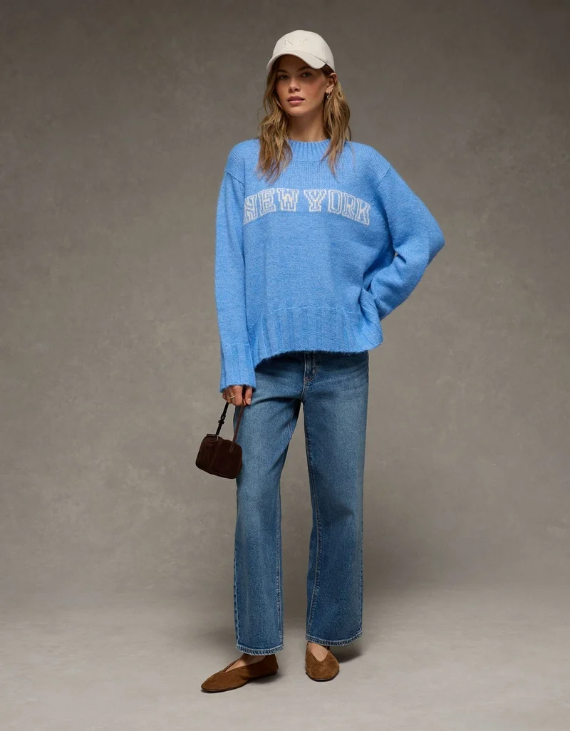 American Eagle  AE Oversized Faux Mohair Wide Cuff Sweater for Women | Best Price UAE