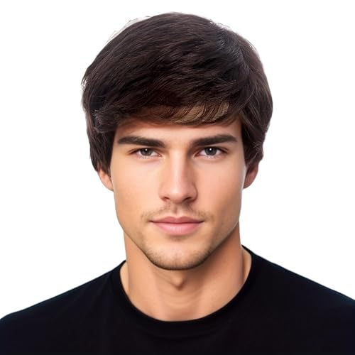 ASSU Men’s Short Straight Brown Hair Wig | Natural-Finish Synthetic Full Head Wig | Heat-Resistant, Washable & Comfortable Fit | With Wig Cap - Image 1