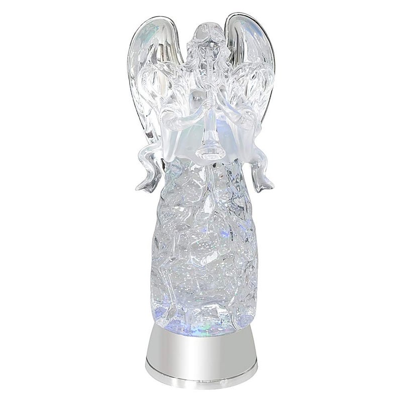 Eldnacele Snow Globe Angels with Trumpet Lighted Water Glittering Swirling Crystal Angel StatueTimer Battery Operated Sparkling MultiColor Changing Praying Angel Figurine for Christmas Decoration