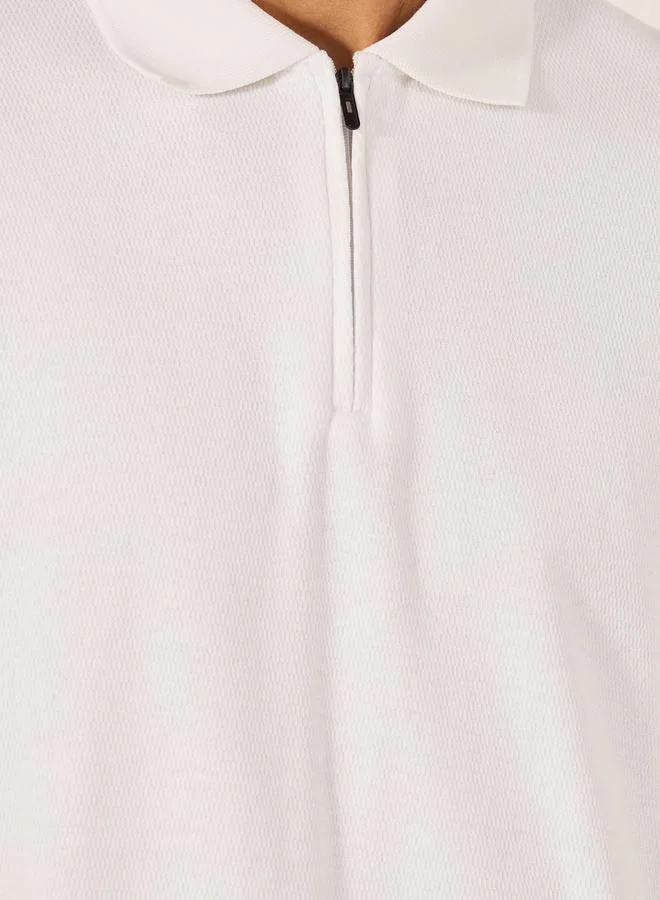 Styli Textured Concealed Zipper Polo T-Shirt