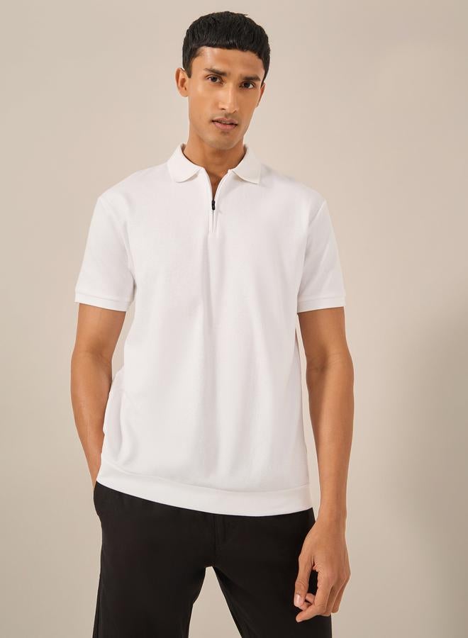 Styli Textured Concealed Zipper Polo T-Shirt  - Image 1