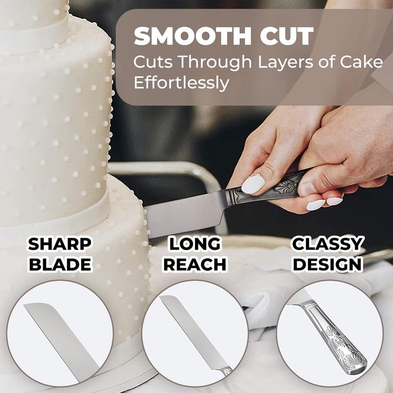 Orblue Wedding Cake Knife and Server Set - Premium, Beautifully Engraved Cutting Set - Elegant Keepsake for Newlyweds Black - Image 4