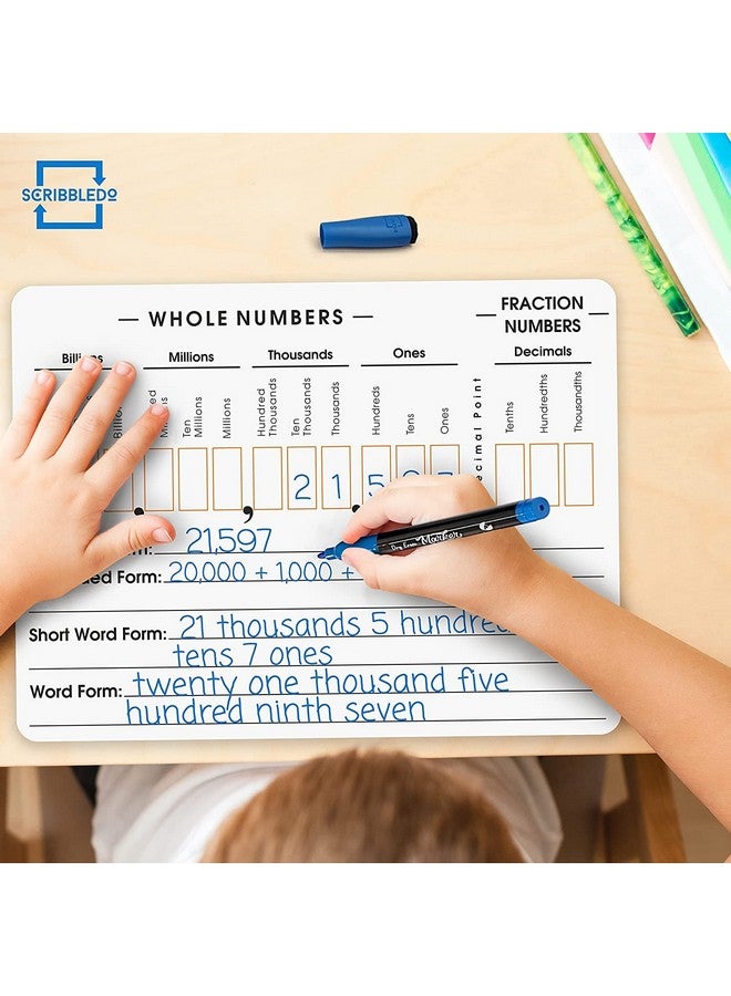 Scribbledo SCRIBBLEDO 10 Pack Place Value Board 9" x 12" Double Sided Dry Erase Boards for Kids for Teaching Place Values from Billions to Decimal Numbers Math Manipulative Lapboard for Teachers School Classroom  - Image 3