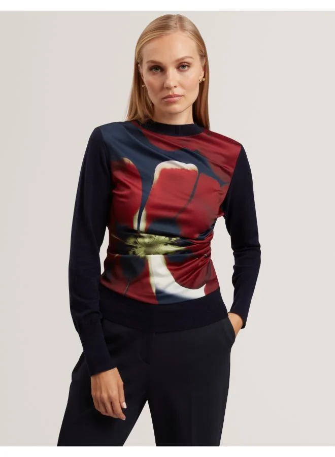 Ted Baker Printed Draped Front Knitted Top