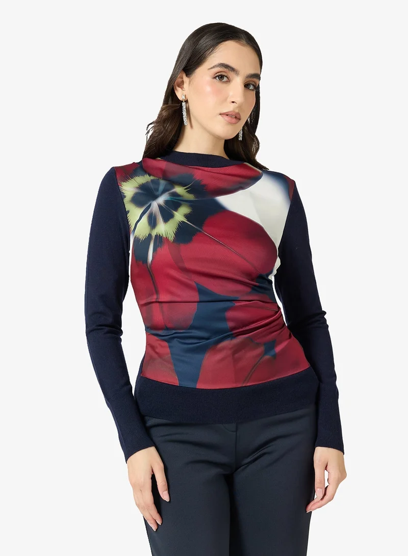 Ted Baker Printed Draped Front Knitted Top