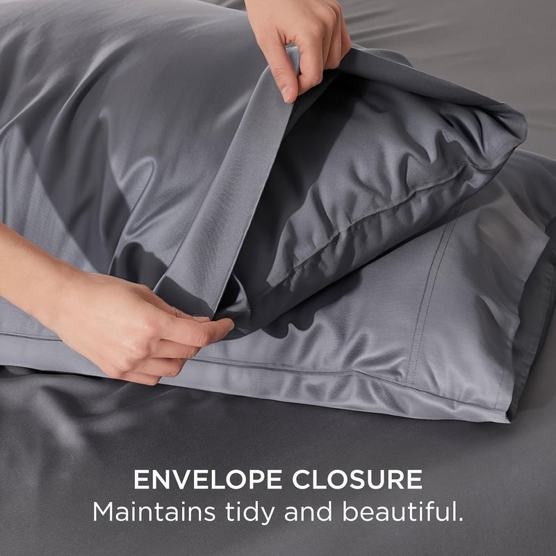 Cooling Pillowcase Set Queen Size 2 Pack Light Grey Machine Washable Soft - Image 4