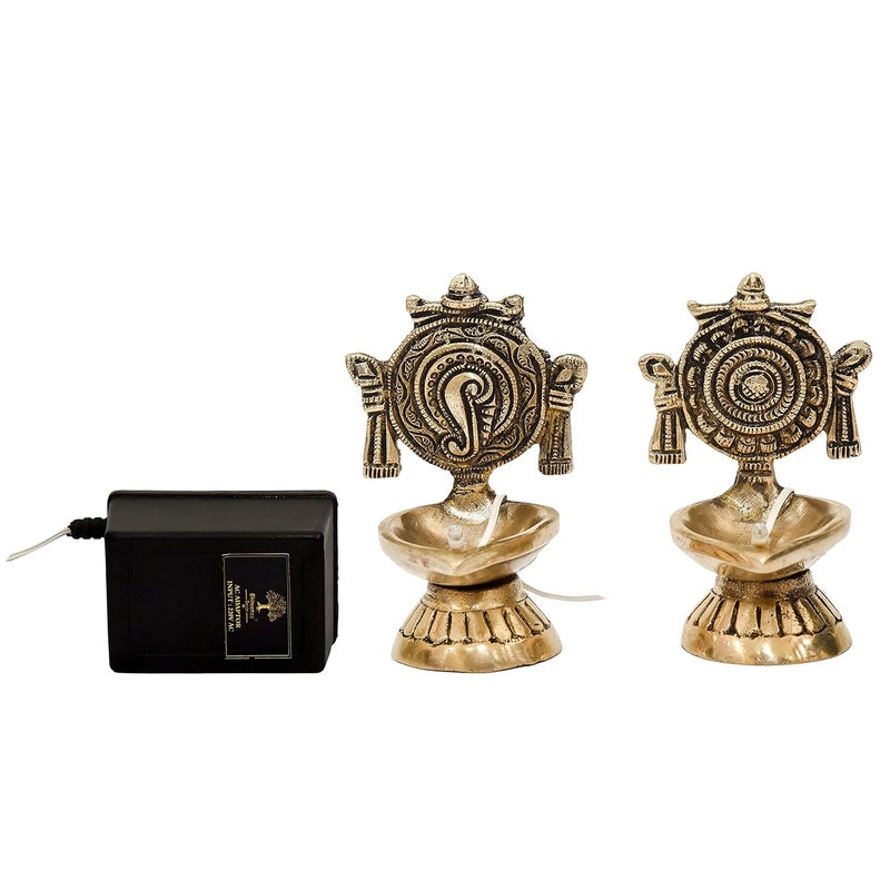 Bhimonee Decor by Modern Gift Centre Pure Brass Shanku Chakra Electric Bulb Lights DiyaDeepDeepak for PoojaPujaMandir Diwali Festival DecorationPair - Image 1