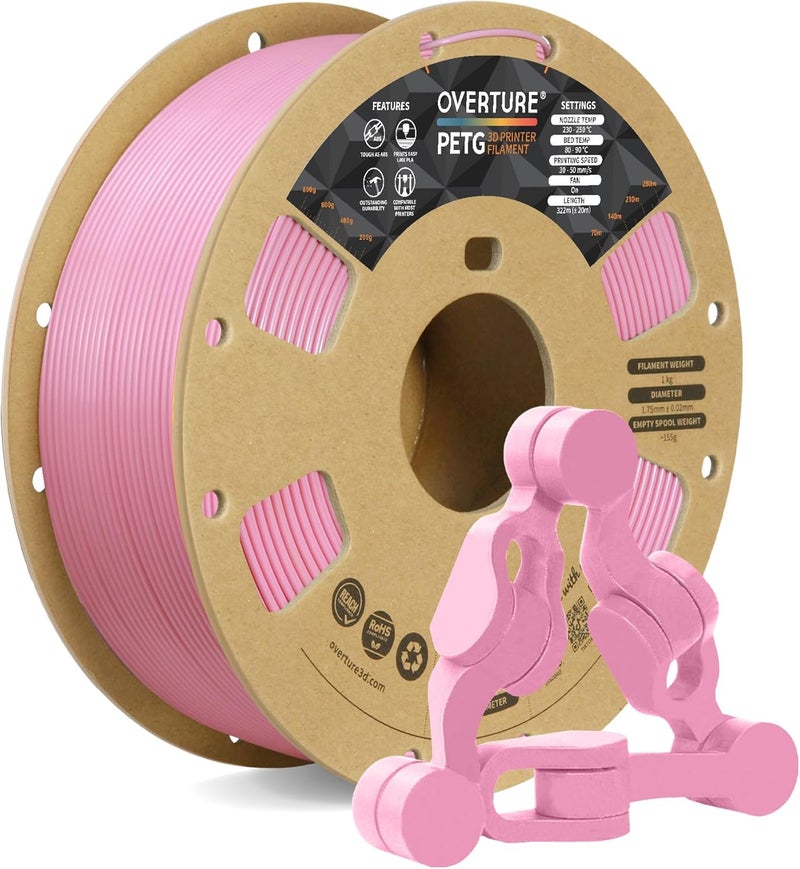 OVERTURE PETG 3D Printer Filament 1.75mm, Neatly Wound Durable PETG 1kg Spool (2.2lbs), Strong Toughness Filament, Dimensional Accuracy +/- 0.02mm, Fit Most FDM Printers (Pink) - Image 1