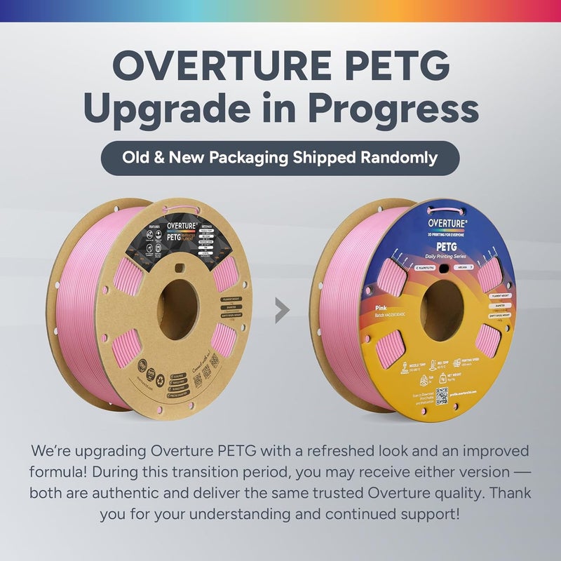 OVERTURE PETG 3D Printer Filament 1.75mm, Neatly Wound Durable PETG 1kg Spool (2.2lbs), Strong Toughness Filament, Dimensional Accuracy +/- 0.02mm, Fit Most FDM Printers (Pink) - Image 2