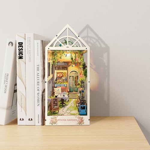 STRUCWOOD LED Garden Book Nook Kit DIY Miniature Dollhouse 3D Puzzle Wooden Bookshelf Room Decoration Booknook Kits for Adults Sylvia Garden SQ22 - Image 5