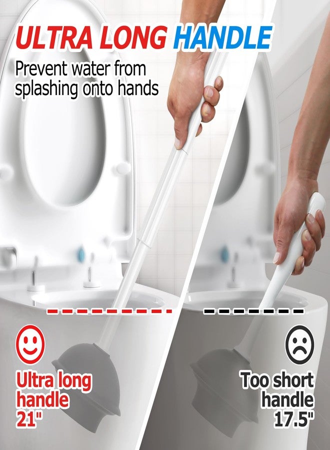 FORASTO 2Pack 2 in 1 Toilet Brush and Plunger Set, Toilet Bowl Brush Plunger Set,Extended Handle Plunger,Bathroom Cleaning Tools,Toilet Brush Plunger Combo,Cleaning Brush（Pearl White，21inch） - Image 2