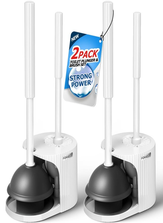 FORASTO 2Pack 2 in 1 Toilet Brush and Plunger Set, Toilet Bowl Brush Plunger Set,Extended Handle Plunger,Bathroom Cleaning Tools,Toilet Brush Plunger Combo,Cleaning Brush（Pearl White，21inch） - Image 1