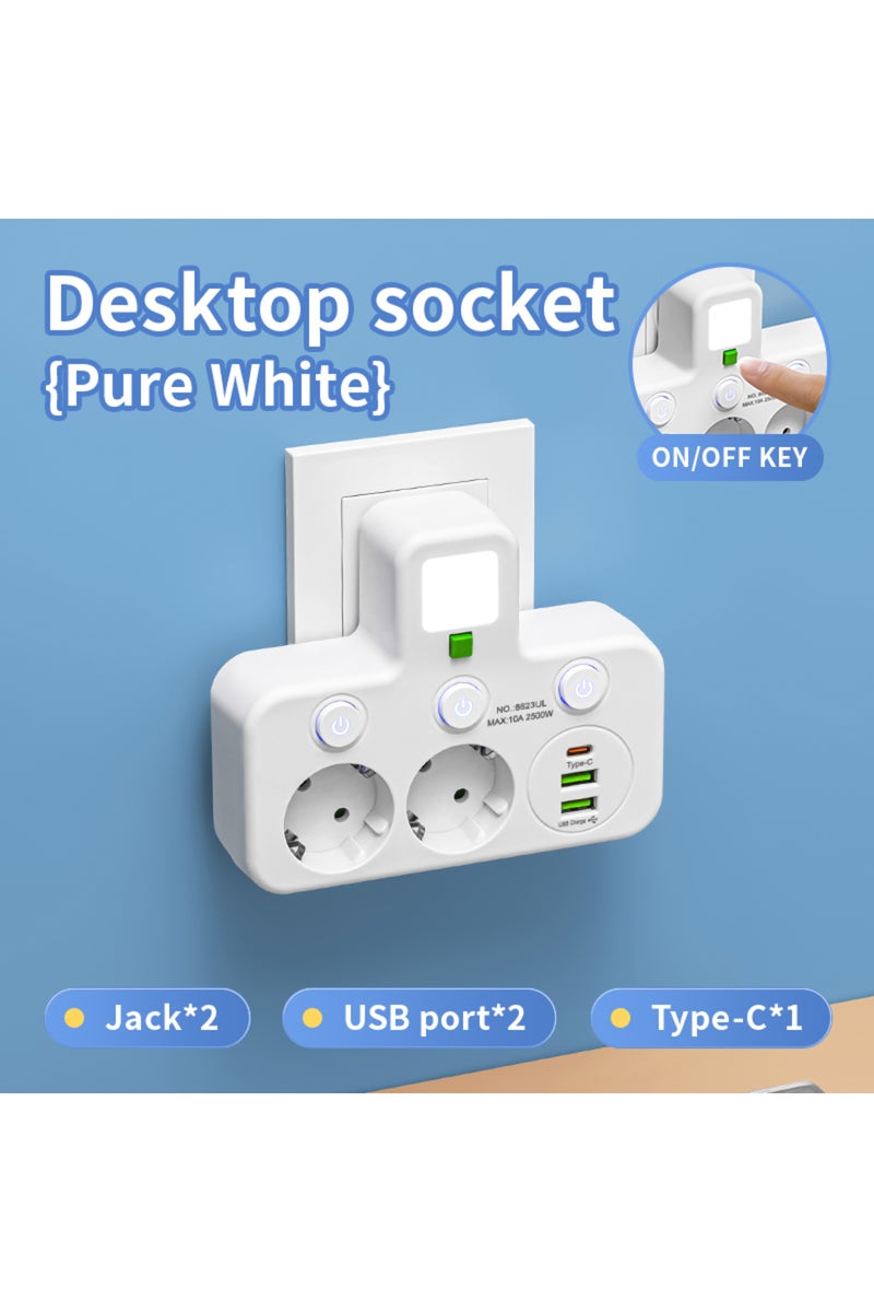 White USB EU  Plug AC Outlet Power Strip Multiprise Wall Socket Universal Network Filter USB Cherger