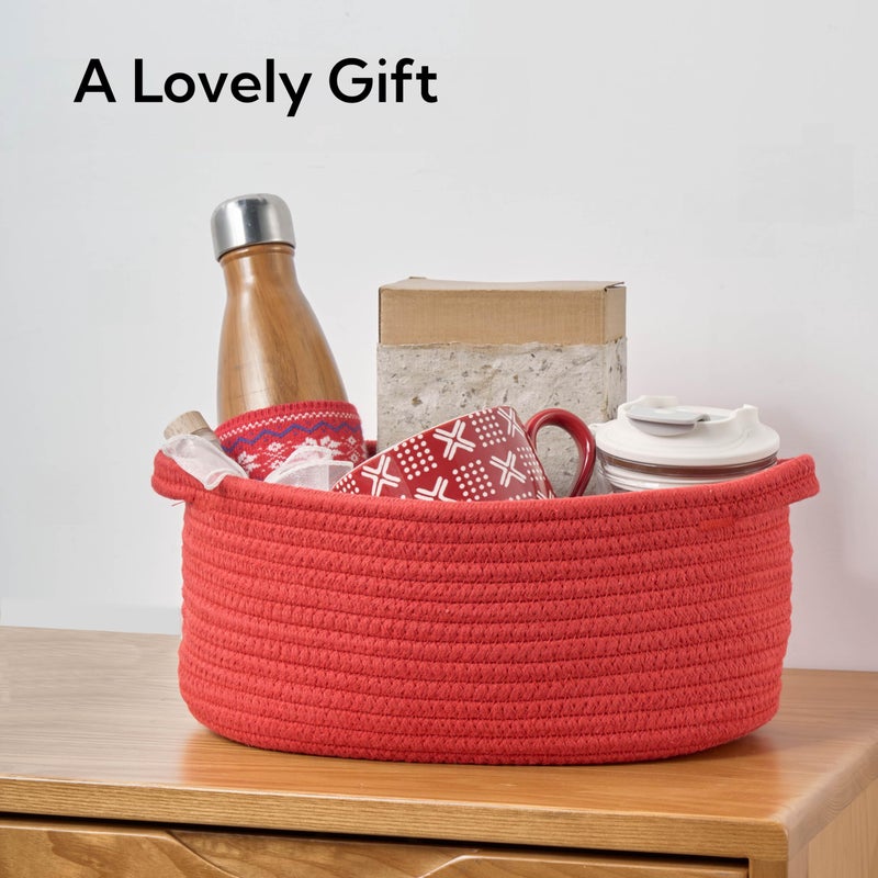Kodomoore Gift Basket With Wrap Bag And Ribbon  Empty Small Woven Basket For Gift  Cute Decorative Gift Organizer For Baby Showers  Raffle  Thanksgiving And Christmas - 12""X8""X5""  Red - Image 5