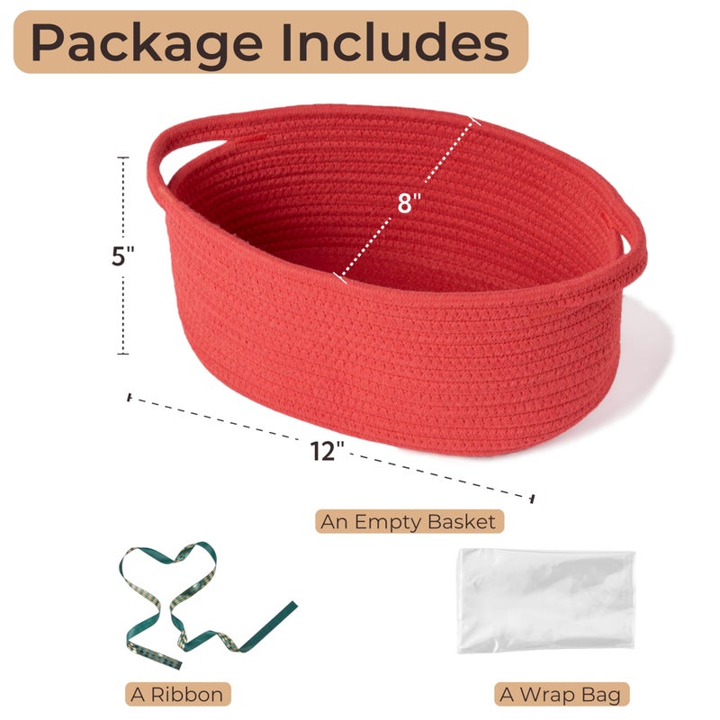 Kodomoore Gift Basket With Wrap Bag And Ribbon  Empty Small Woven Basket For Gift  Cute Decorative Gift Organizer For Baby Showers  Raffle  Thanksgiving And Christmas - 12""X8""X5""  Red - Image 3