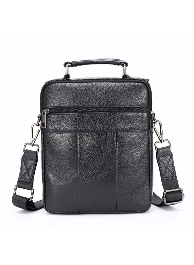 Langzu Men's Genuine Leather Messenger Shoulder Bag Handbag CrossBody Briefcase (B-Black) - Image 3