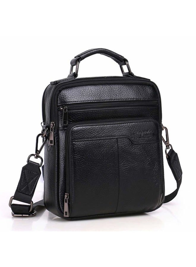 Langzu Men's Genuine Leather Messenger Shoulder Bag Handbag CrossBody Briefcase (B-Black) - Image 1