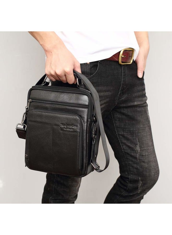 Langzu Men's Genuine Leather Messenger Shoulder Bag Handbag CrossBody Briefcase (B-Black) - Image 2