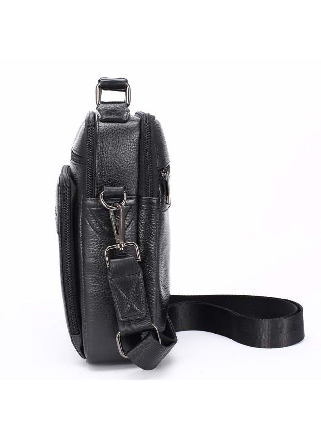 Langzu Men's Genuine Leather Messenger Shoulder Bag Handbag CrossBody Briefcase (B-Black) - Image 4