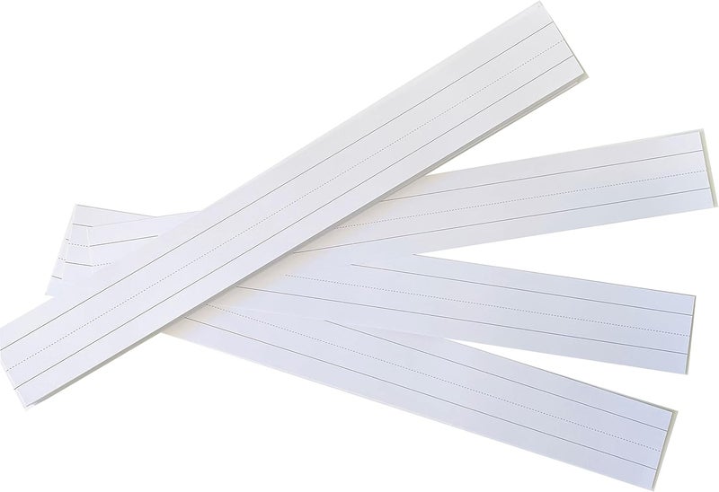 Reskid Ruled Sentence Strips, Thick Paper - 80lb Cardstock 3 x 24 Inches, White, Pack of 100 - Ideal for Classrooms, Offices, or Homes - Image 1