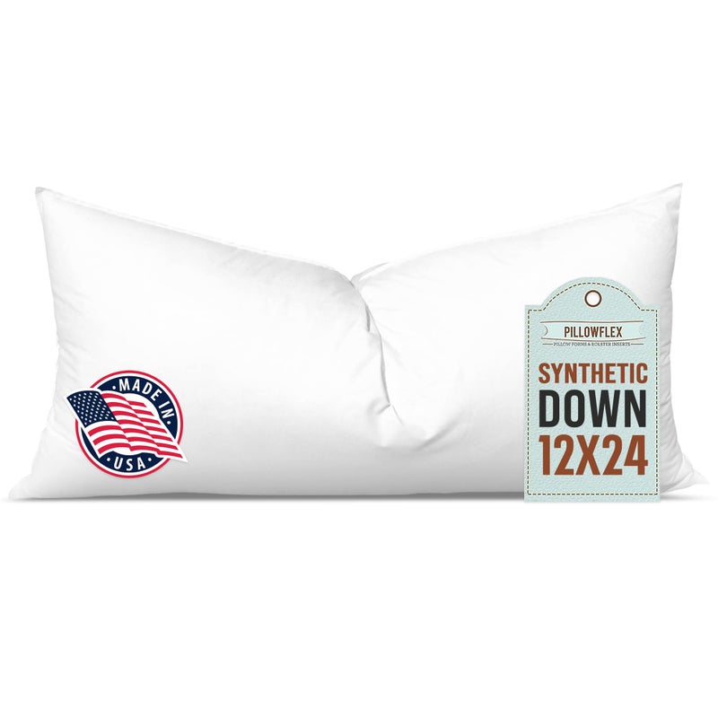 Pillowflex Synthetic Down Pillow Insert - 12x24 Down Alternative Pillow, Ultra Soft, Large Rectangle, Lumbar, Travel, Neck, Sleeping Pillow - 1 Decorative Pillow Form - Image 1