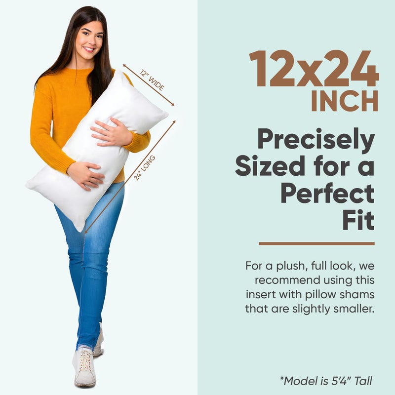 Pillowflex Synthetic Down Pillow Insert - 12x24 Down Alternative Pillow, Ultra Soft, Large Rectangle, Lumbar, Travel, Neck, Sleeping Pillow - 1 Decorative Pillow Form - Image 2