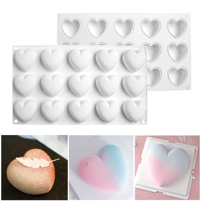 mostsom 15 Grid Heart Shaped Silicone Molds Cake Chocolate Mold Silicone Baking Pan Mold for DIY Cake Mousse Dessert Mould for Candy Fondant Ice Cream Soap Cupcake Cheesecake Jelly Heart D