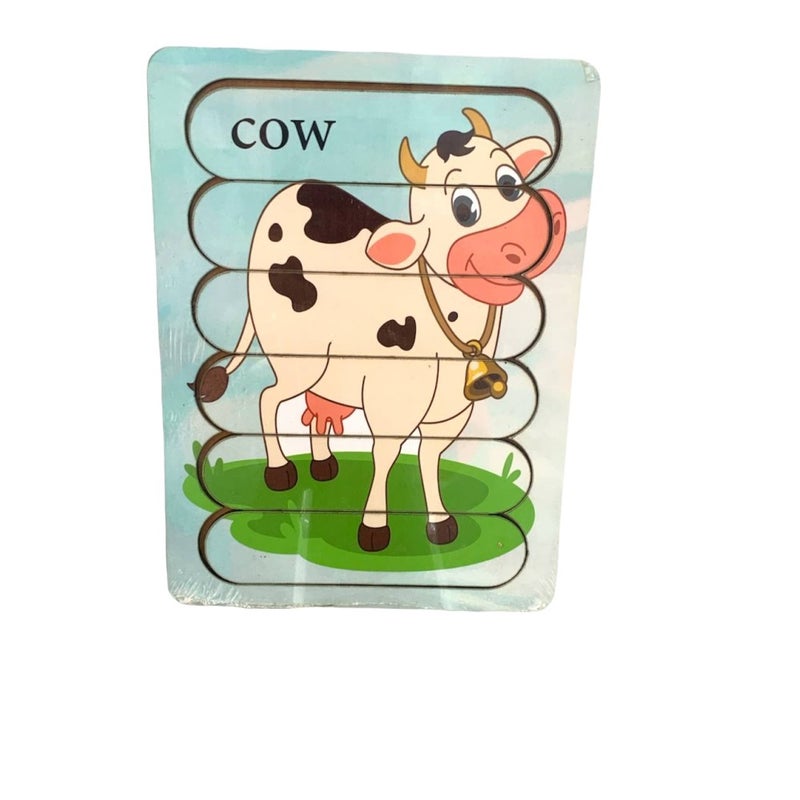 Strip Puzzle Cow Shape, Blue - R7-3-B - Image 3