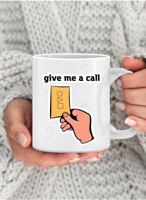 Give me a call printed mug for tea and coffee with a multicolored handle