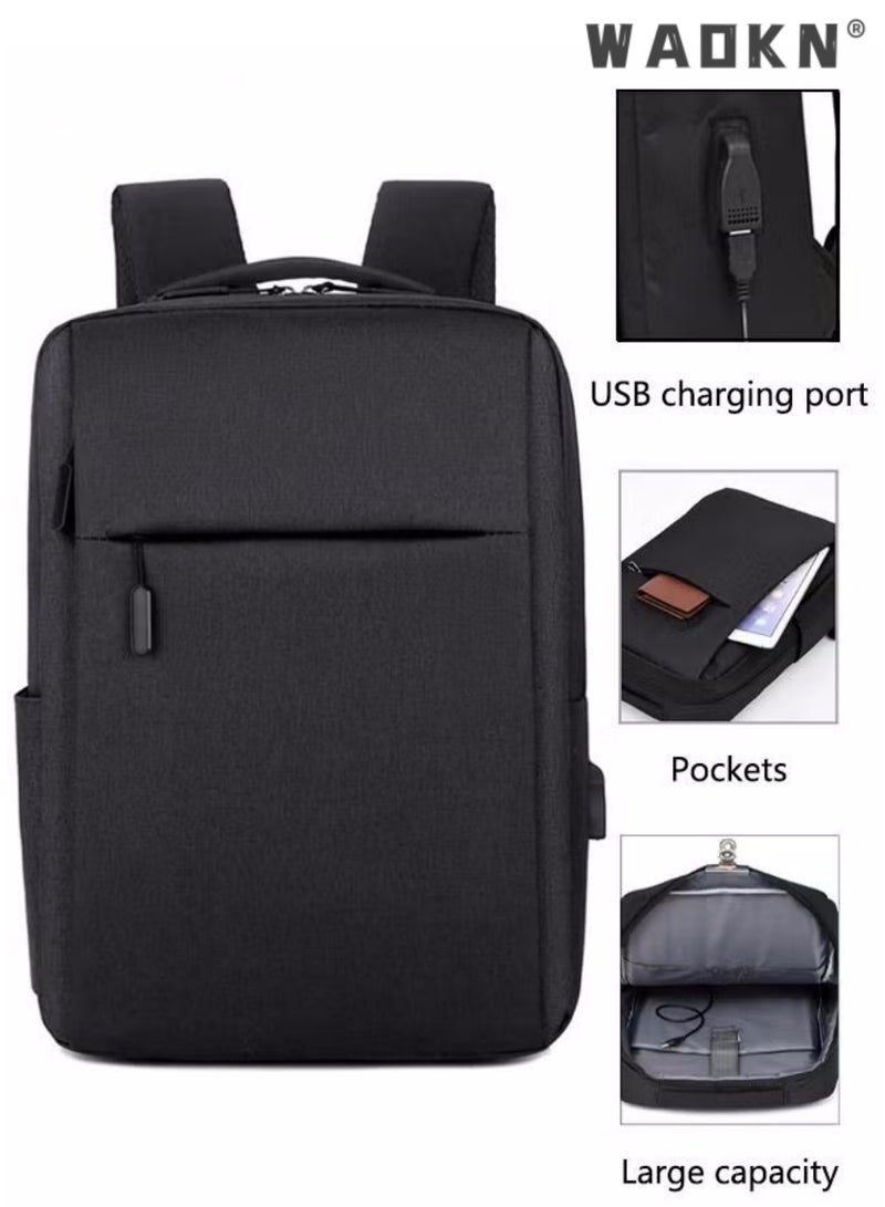 WAOKN Travel Laptop Backpack Business Anti Theft Slim Durable Laptop Bag with USB Charging Port Water Resistant College School Computer Backpack Gifts for Men & Women Fits 15.6 Inch Notebook Black - Image 1
