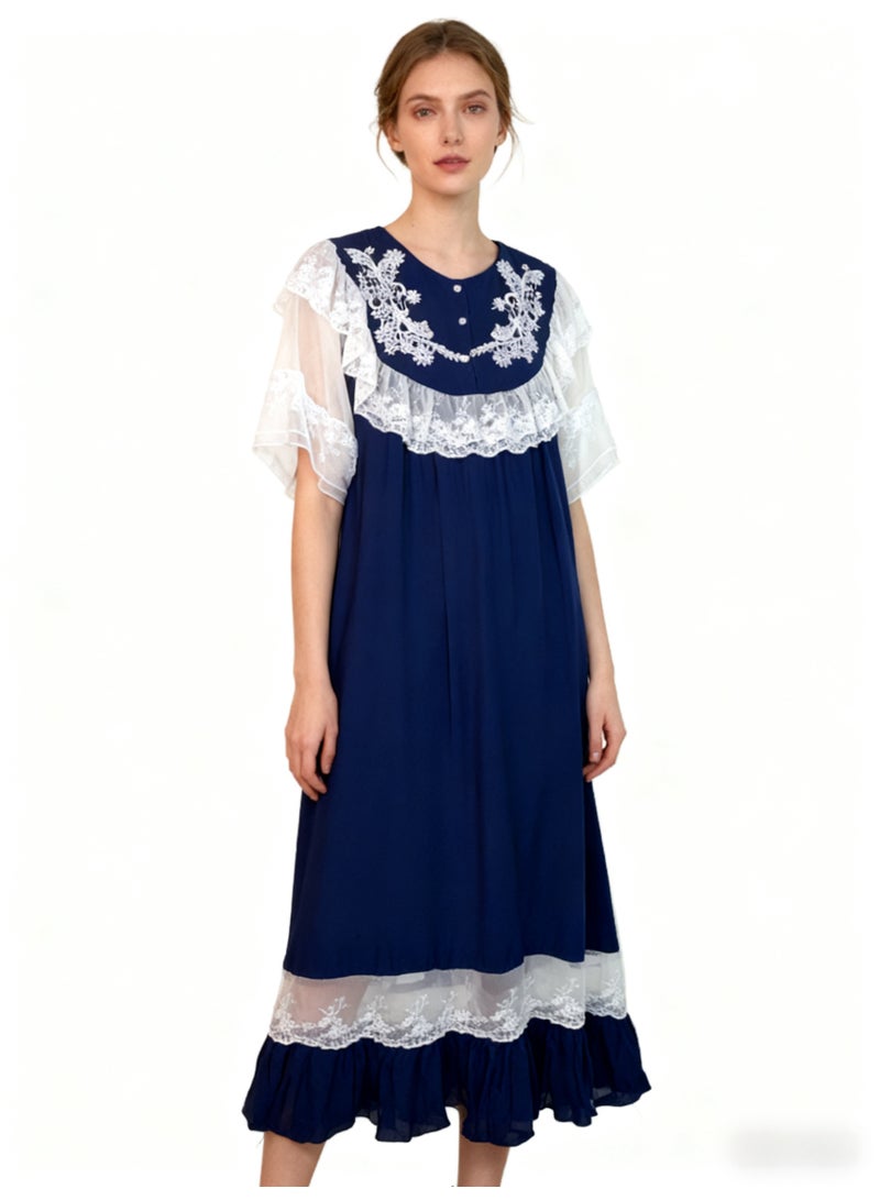 Orchid Women Lace Short-Sleeved Sleepshirt-Princess Style Home Wear - Image 1