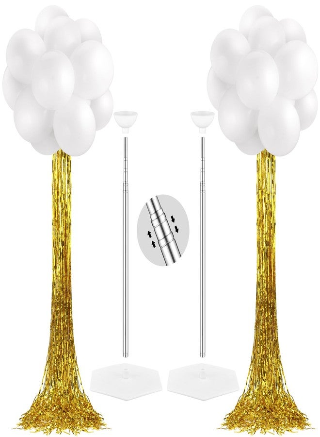 Gejoy 2 Sets White Balloon Column Stand Kit with 50 Balloons 2 Adjustable Tower Stand with Bases 2 Gold Foil Fringe Backdrop Curtains for New Year Decorations 2026 Graduation Birthday Party Decor - Image 1