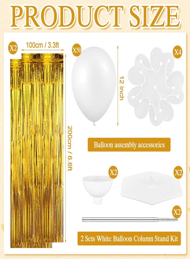 Gejoy 2 Sets White Balloon Column Stand Kit with 50 Balloons 2 Adjustable Tower Stand with Bases 2 Gold Foil Fringe Backdrop Curtains for New Year Decorations 2026 Graduation Birthday Party Decor - Image 2