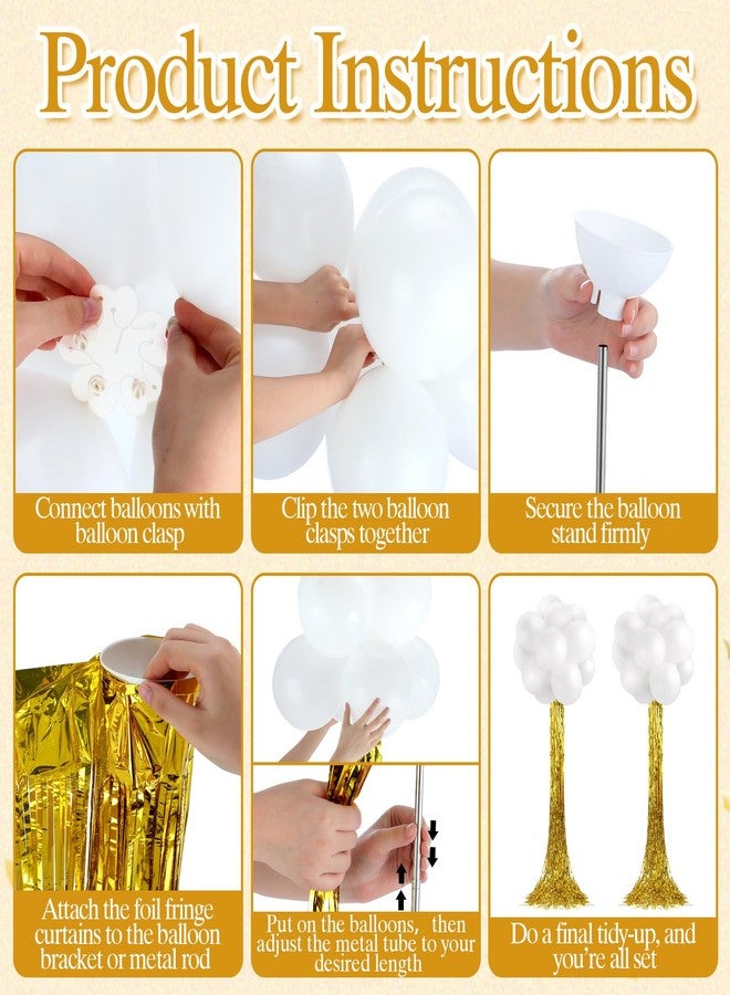 Gejoy 2 Sets White Balloon Column Stand Kit with 50 Balloons 2 Adjustable Tower Stand with Bases 2 Gold Foil Fringe Backdrop Curtains for New Year Decorations 2026 Graduation Birthday Party Decor - Image 3