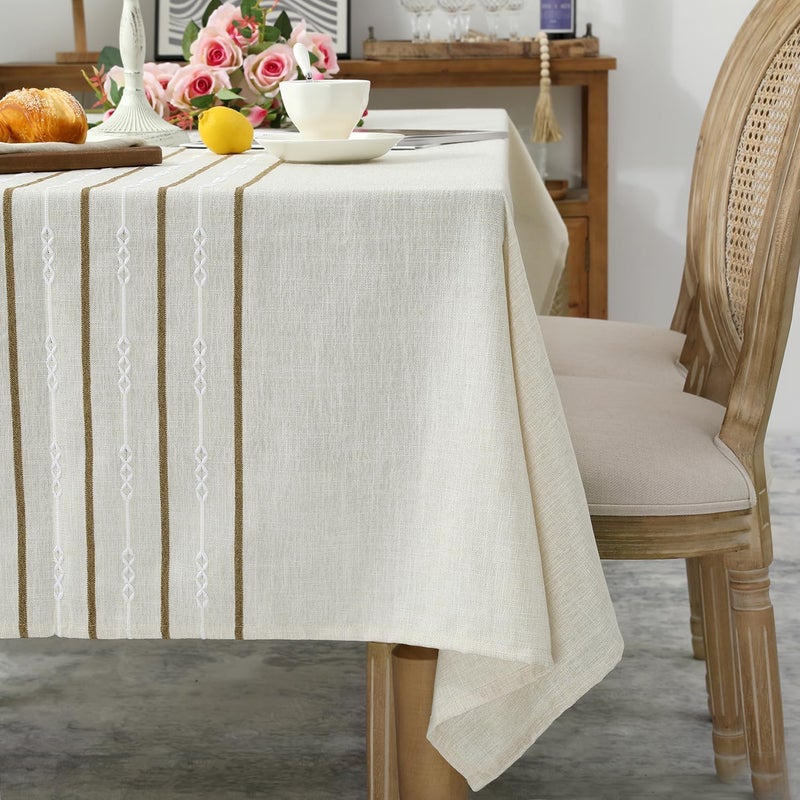 Chassic 60 x 84 inches Farmhouse Style Linen tablecloths Boho Wrinkle Resistant Washable Rectangle Table Cloth for Dining Room Kitchen Wedding and Holiday Decorative  Cream - Image 5