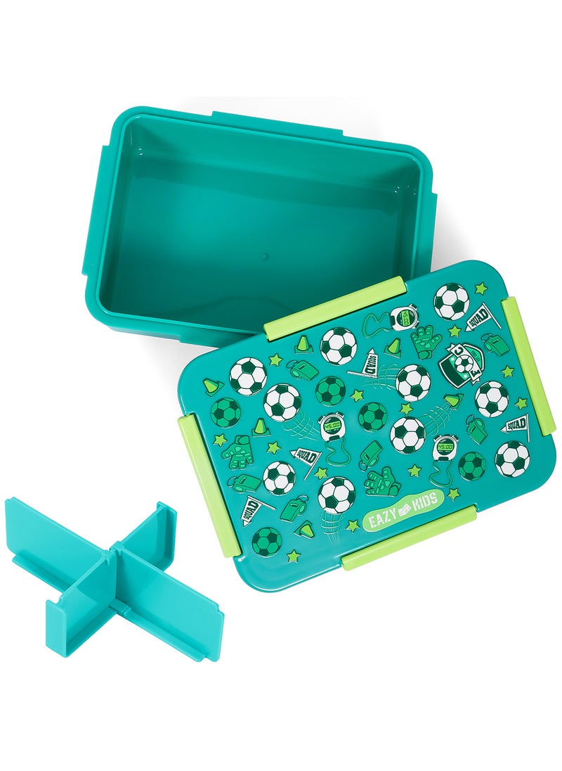 Eazy Kids 1, 2, 3, 4 Compartment Convertible Bento Lunch Box Soccer - Green 850Ml  - Image 2