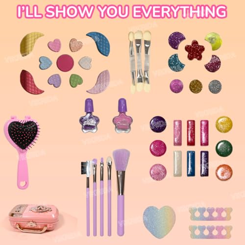 VikriDA Beauty Set Gift Toys for Girls Makeup Kit Attechi Set Washable Make up for Kids Princess Cosmetic Real Beauty Set Role Play (Pink) - Image 4