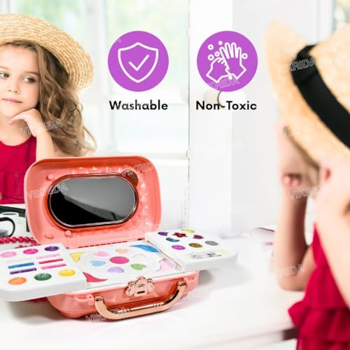 VikriDA Beauty Set Gift Toys for Girls Makeup Kit Attechi Set Washable Make up for Kids Princess Cosmetic Real Beauty Set Role Play (Pink) - Image 5