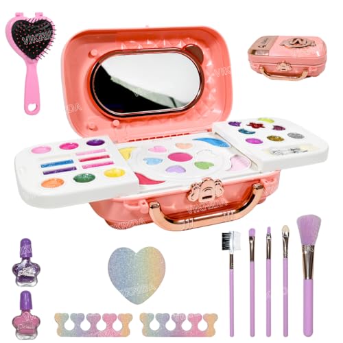VikriDA Beauty Set Gift Toys for Girls Makeup Kit Attechi Set Washable Make up for Kids Princess Cosmetic Real Beauty Set Role Play (Pink) - Image 1