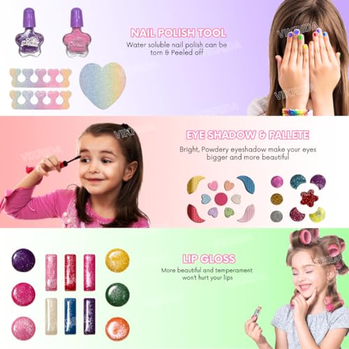 VikriDA Beauty Set Gift Toys for Girls Makeup Kit Attechi Set Washable Make up for Kids Princess Cosmetic Real Beauty Set Role Play (Pink) - Image 3