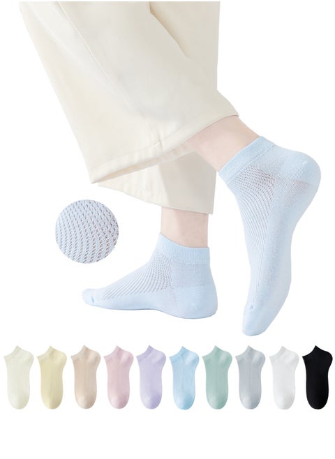 Breathable Cotton Mesh Socks for Women - 10 Pairs, Light and Comfortable for Spring and Summer