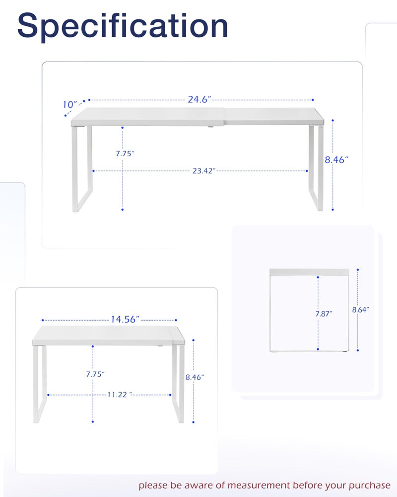 Nxconsu Cabinet Shelf Expandable Organizer Riser Rack for Kitchen Pantry Cupboard Under Sink Countertop Home Organization Extra Storage Space Saver Heavy Duty Metal Edgeless Design White Large - Image 2