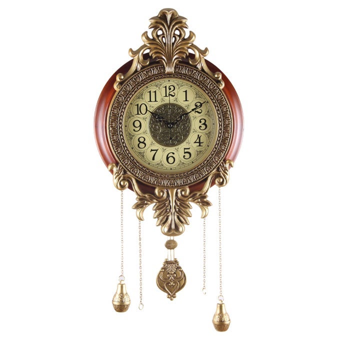 LARGE WALL CLOCK WITH PENDULUM REAL WOOD RETRO STYLE BATTERY OPERATED VINTAGE ROYAL DECOR FOR HOME LIVING BEDROOM