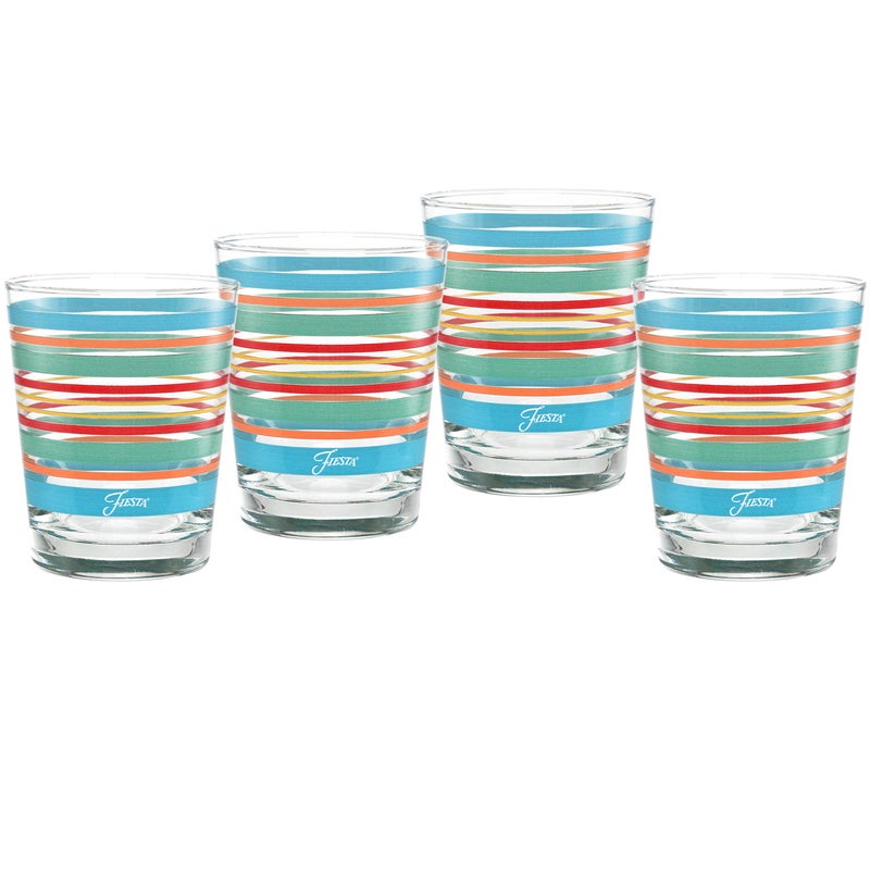 Culver Culver Officially Licensed Fiesta Stripes 14Ounce Tapered DOF Double Old Fashioned Glass Set of 4 Rainbow Radiance Collection